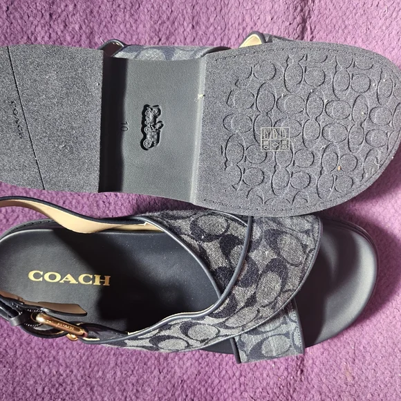 NWOT Coach Fraser Chambray Signature Jacquard Sandal Navy Size 10 - Picture 4 of 8
